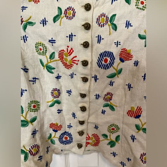 VTG 1960s FLORAL CREWEL EMBROIDERY CREAM LINEN CHILDREN HANDMADE BLOUSE TOP SZ S - Picture 13 of 14